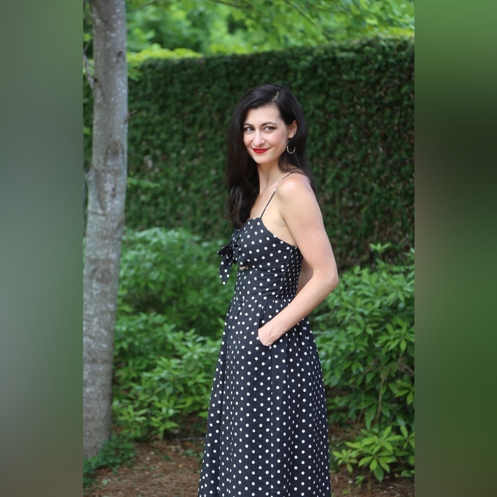 Xhilaration Black and White Polka Dot Spaghetti Strap Midi Dress Women’s Size M